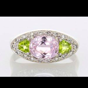 14k Unisex Size 10 Kunzite, Peridot and Diamond Ring 🔮